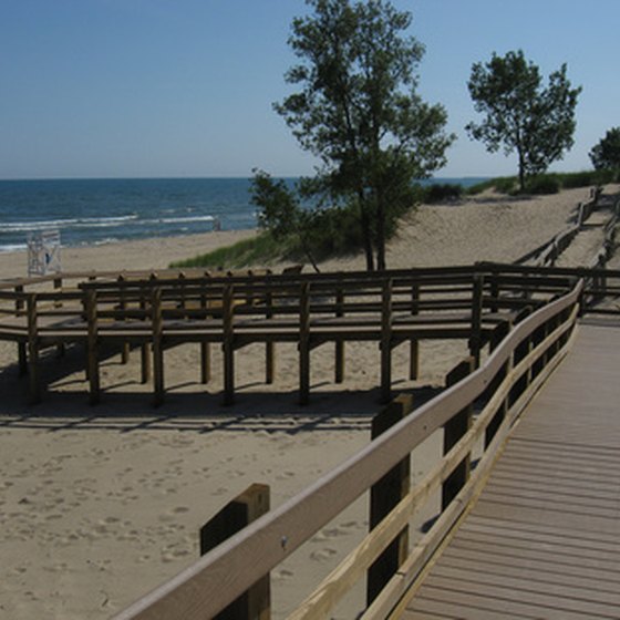 Lake Michigan is bordered by many sandy beaches.