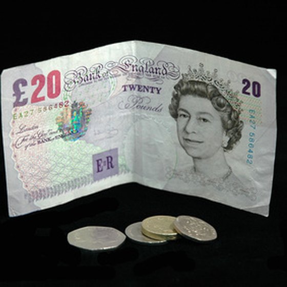 A British 20-pound note and change