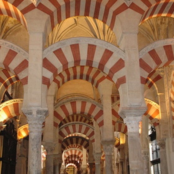 Double-tiered Moorish arches provide support to the Mezquita in Cordoba.