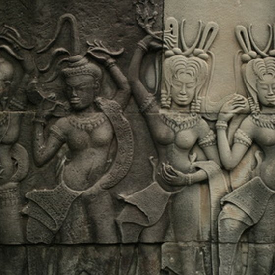 One of many ornate bas-reliefs depicting Hindu myths at Angkor Wat.