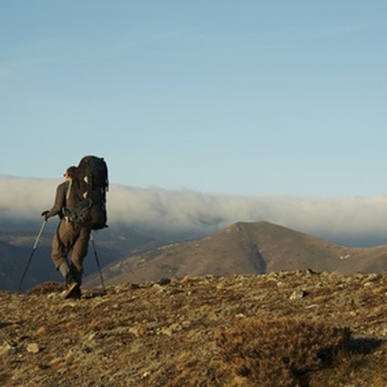 A backcountry hiker using his trekking poles