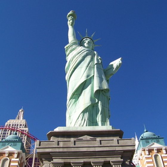 The Manhattan Express at New York-New York can be seen behind the replica of the Statue of Liberty.