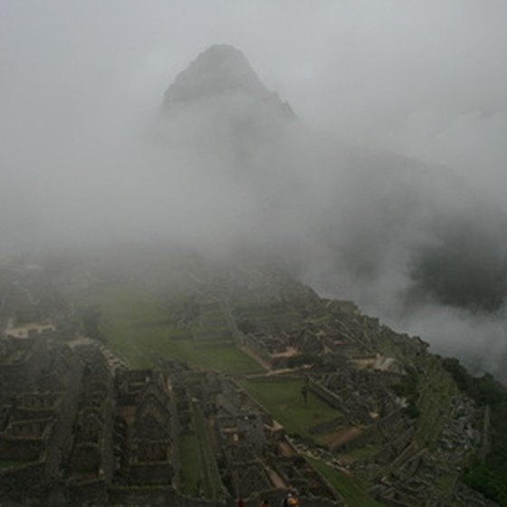 Machu Picchu covered in mist.