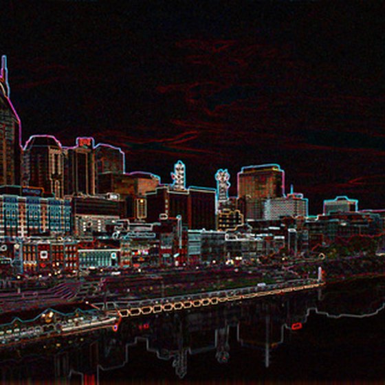 Nashville, shown here at night, is a popular charter bus tour stop.