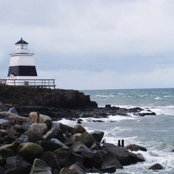 A lighthouse overlooks Nova Scotia's rugged coastline.