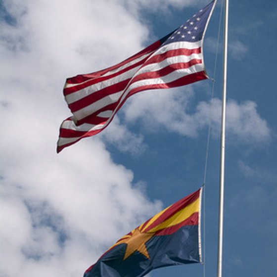 The Arizona and American flags.