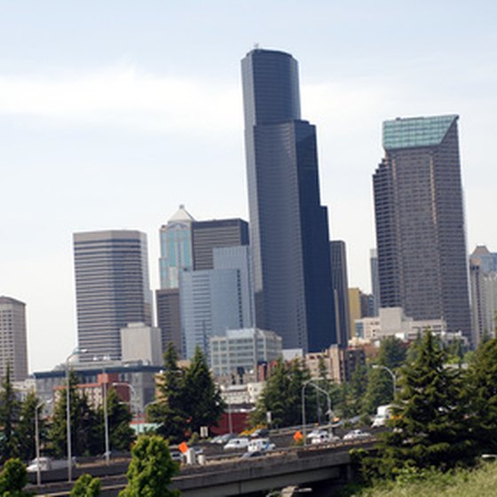 Seattle rises above Puget Sound in northwest Washington.