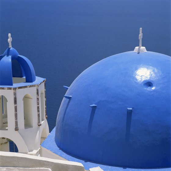 The famous blue-domed churches of Santorini are a major island attraction.