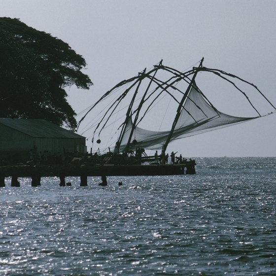 Chinese fishing nets in the Cochin backwaters region.