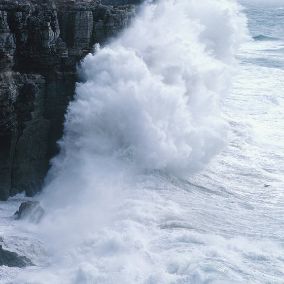 Huge waves slam against Portugal's rocky Atlantic Coast.