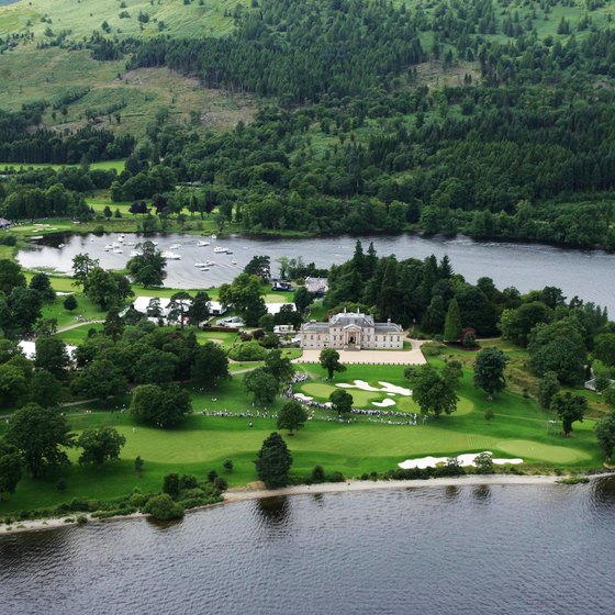 Aerial view of Rossdhu House and the Loch Lomond Golf Club