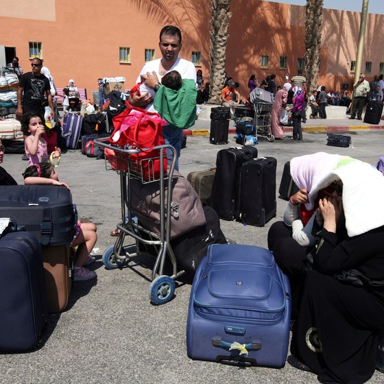 A border control line at the King Hussein Bridge.