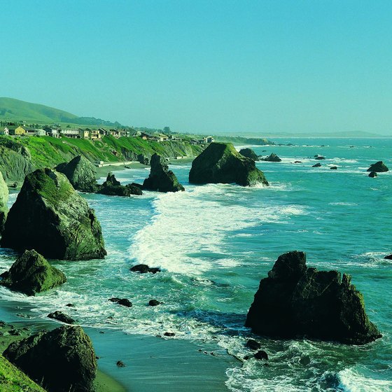 The Sonoma coast features unique rock formations, including natural arches.