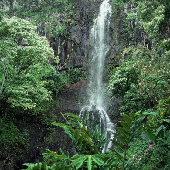 Visit waterfalls during a romantic honeymoon on Maui, Hawaii.