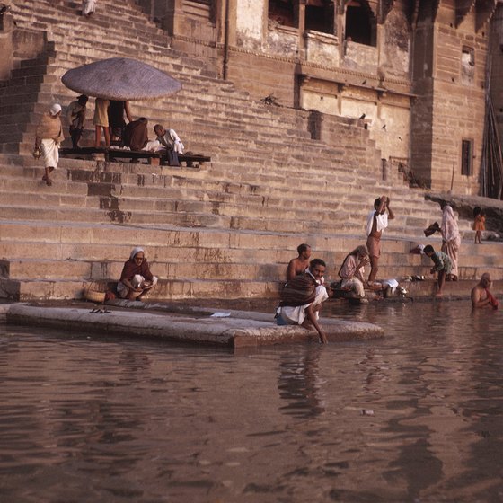 Hindus bathe in the Ganges River.