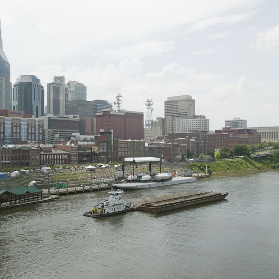 Lower Broadway is a tourist center in downtown Nashville that ends at the Cumberland River.