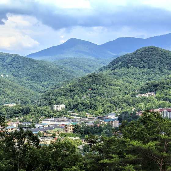 The Great Smoky Mountains rise behind Gatlinburg.