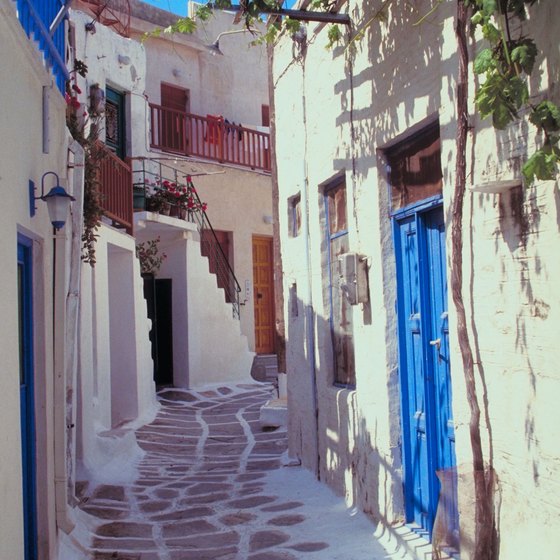 Paros has many streets lined with traditional Cycladic architecture.