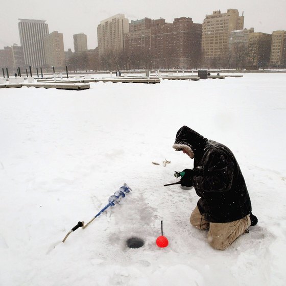 Ice fishing in Chicago's harbor