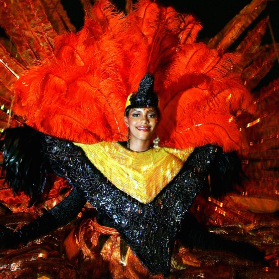 A traditional costume during the carnival celebration in Port of Spain, Trinidad.