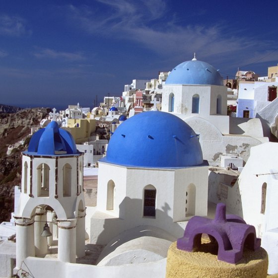 Santorini's iconic blue dome rooftops