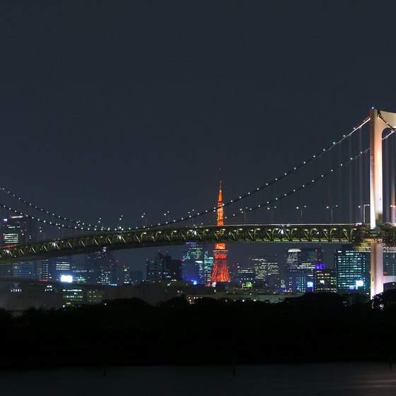 Striking night lights give the Rainbow Bridge its colorful moniker.