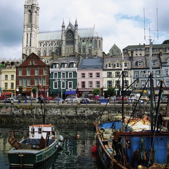 Boats moored at a harbor in Cork.