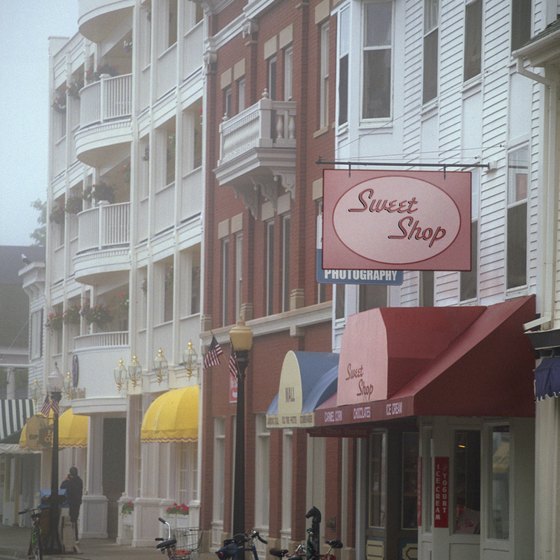 Charming storefronts on the car-free Michigan island of Mackinac.