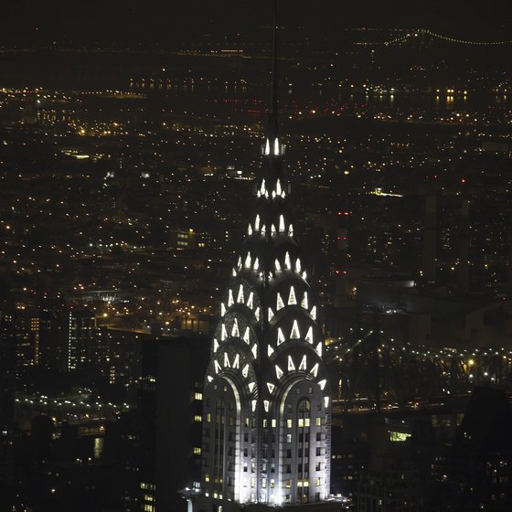 The Chrysler Building elegantly lights up Midtown East.