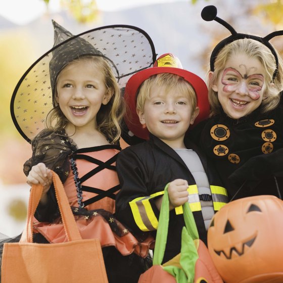 Children in costumes ready for a Halloween parade in Pennsylvania.