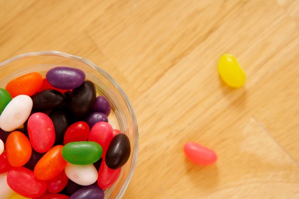 High angle view of bowl of jelly beans