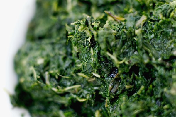 Close-up of a bowl of chopped spinach