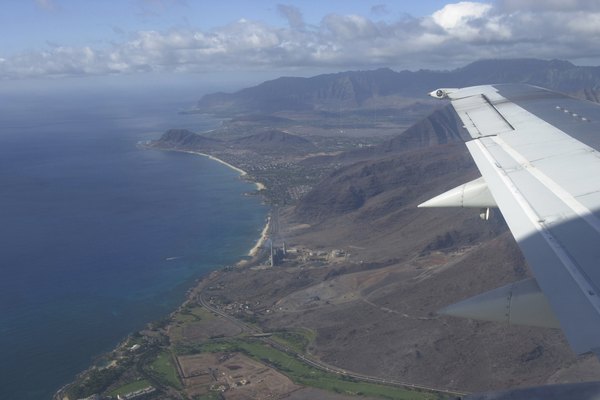 Wing of airplane in flight, Kaui, Hawaii