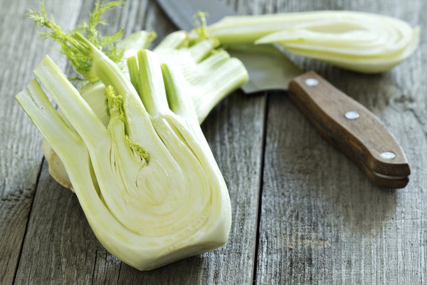 Cut fennel on a wooden table