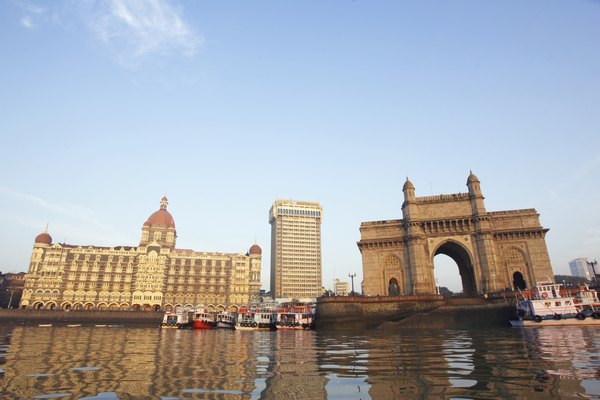 India, Mumbai, Gateway of India, view across harbour