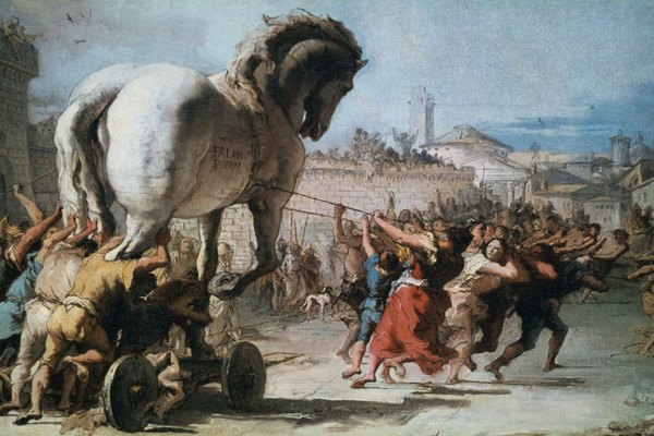 Pintura del caballo de madera de Troya.