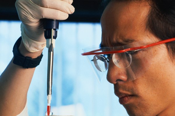 Doctor filling test tube with blood sample