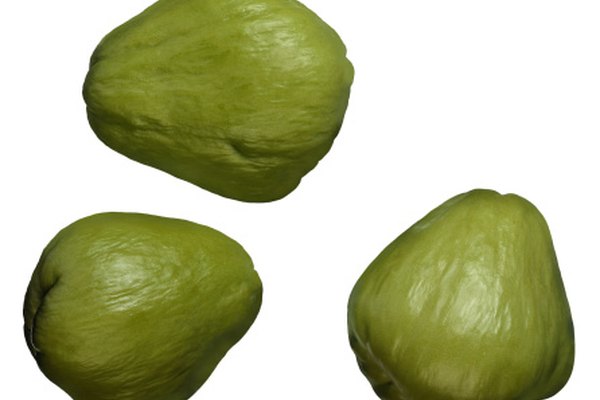 El chayote es un fruto verde claro con piel ligeramente arrugada.