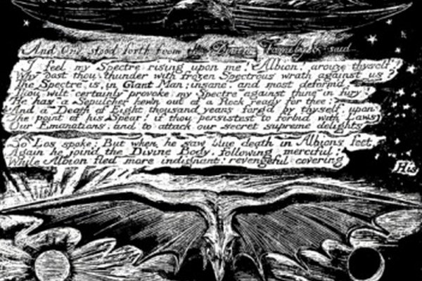 William Blake ilustraba sus poemas, enmarcándolos con figuras etéreas y a veces macabras.