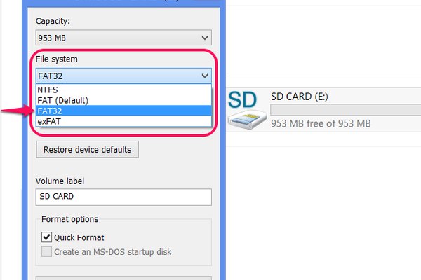 SD cards under 2GB default to FAT rather than FAT32.