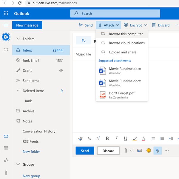 Adjuntar archivo en el correo electrónico de Outlook.