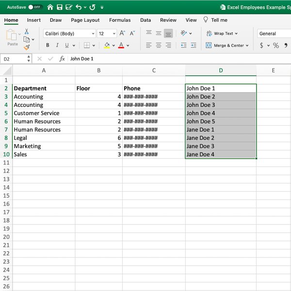 excel for mac adding header row to table