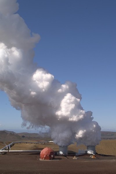 Steam from underground produces power in the desert.