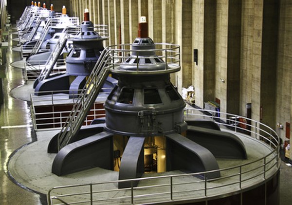 Giant turbines are often powered by steam from high-pressure boilers.