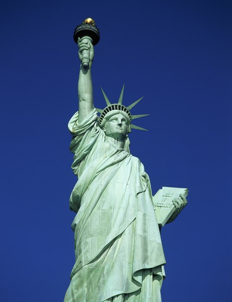 The Statue of Liberty has a heavy coating of copper acetate that makes it look green.
