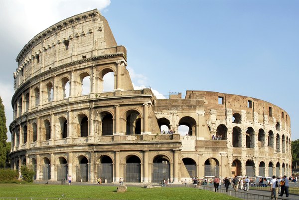 Exterior shot of the Roman Colosseum.
