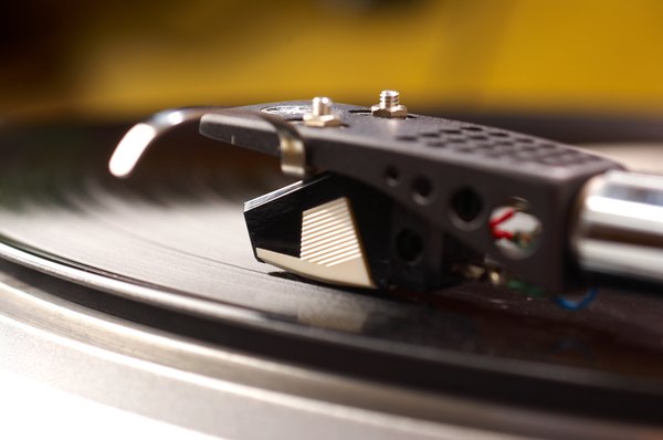 A close up of a record player.