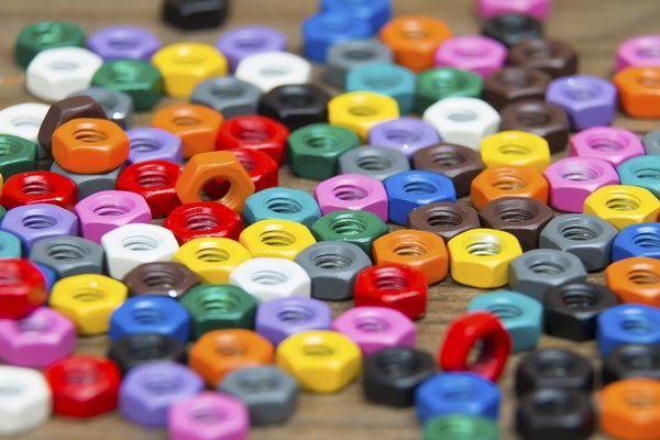 Hexagon shaped nuts in assorted colors