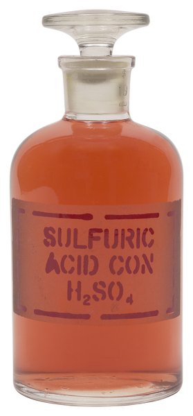 Viscous and oily, sulfuric acid is commonly referred to as battery acid.