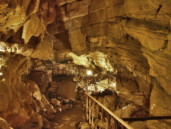 Rock formations in an underground cave.